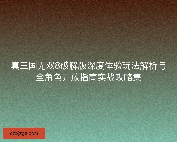 真三国无双8破解版深度体验玩法解析与全角色开放指南实战攻略集